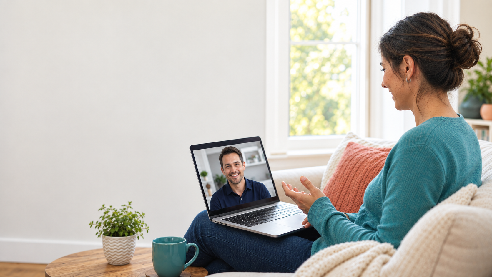 A parent on a video visit with their physician